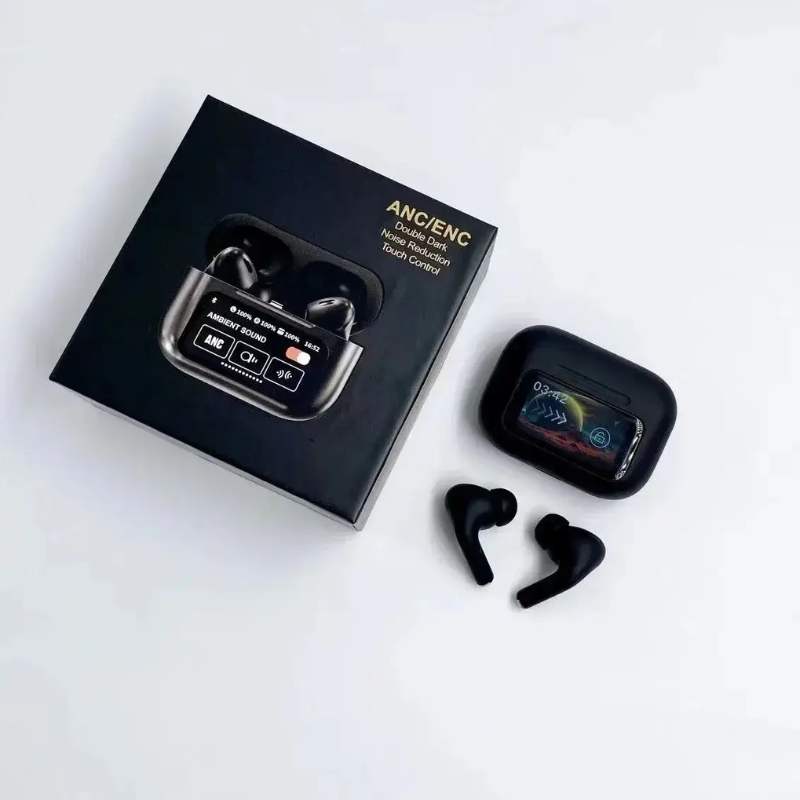 Black A9 Pro ANC Bluetooth 5.4 Wireless Earbuds