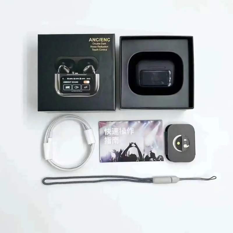 Black A9 Pro ANC Bluetooth 5.4 Wireless Earbuds