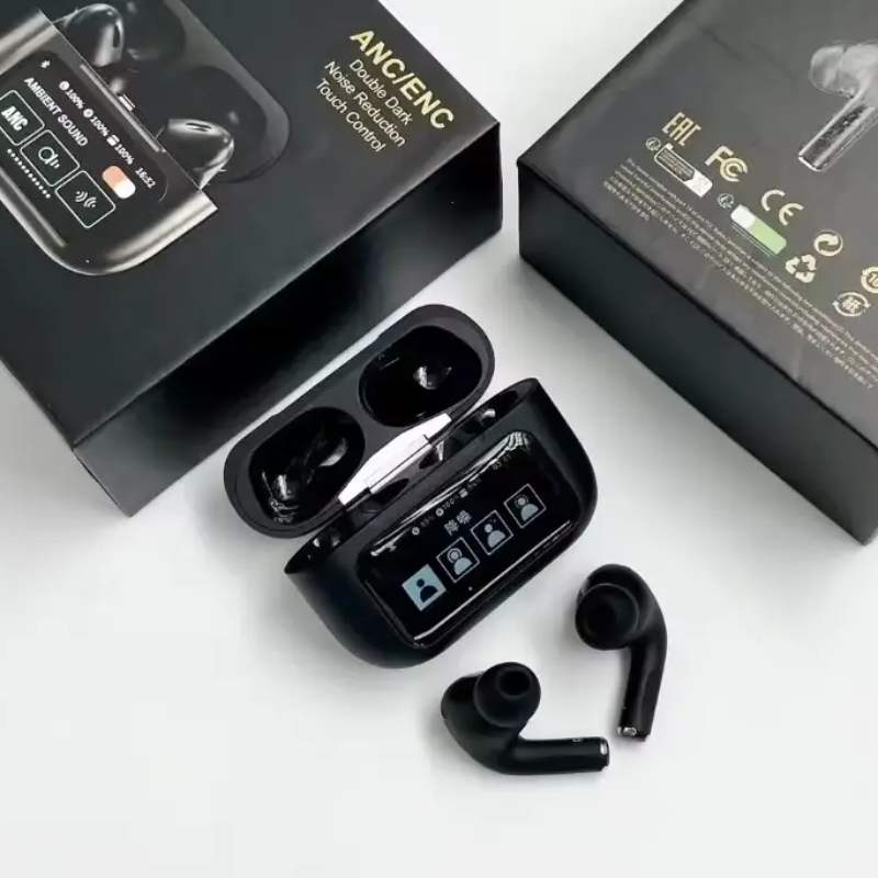 Black A9 Pro ANC Bluetooth 5.4 Wireless Earbuds