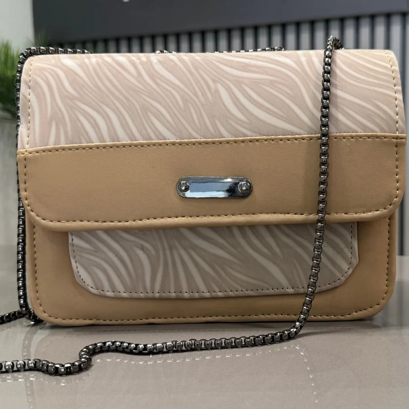 Luxury Women’s Shoulder Bag in Beige Faux Leather