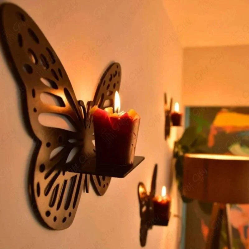 Wooden Butterfly Wall Shelf Candle Holder pack of 3