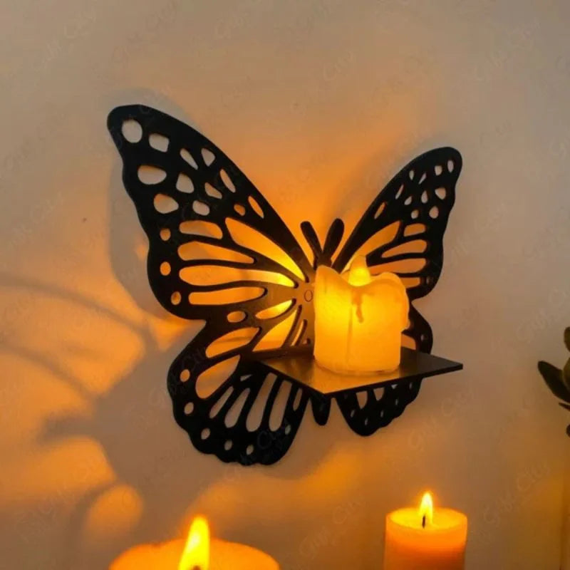 Wooden Butterfly Wall Shelf Candle Holder pack of 3