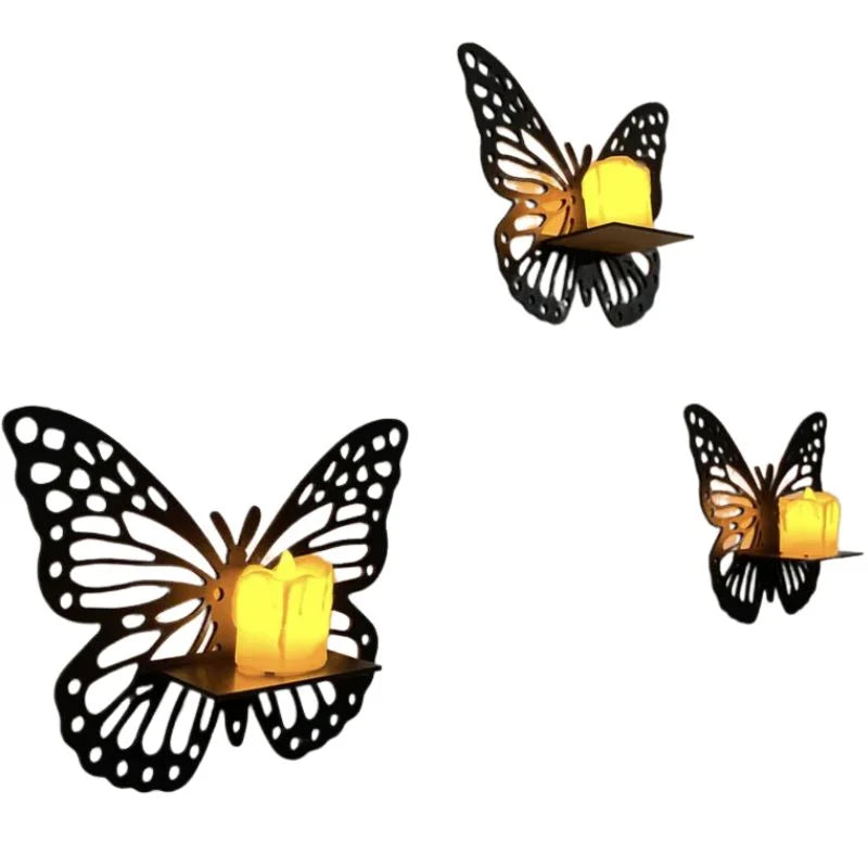 Wooden Butterfly Wall Shelf Candle Holder pack of 3