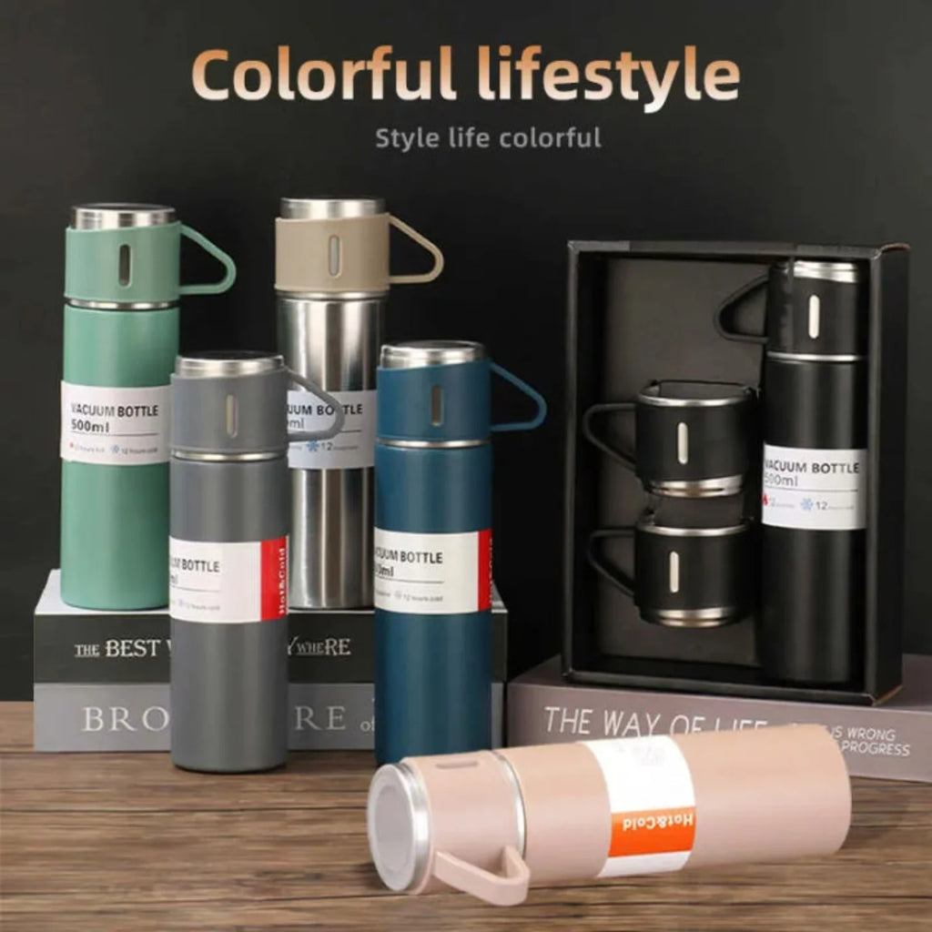 3 Cup 500ML Double-Layer Stainless Steel Vacuum Flask Set Thermos