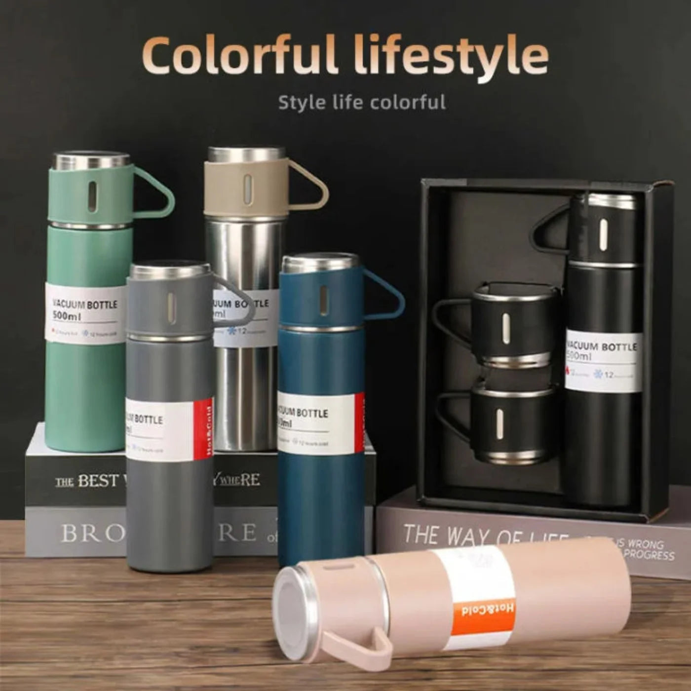 3 Cup 500ML Double-Layer Stainless Steel Vacuum Flask Set Thermos