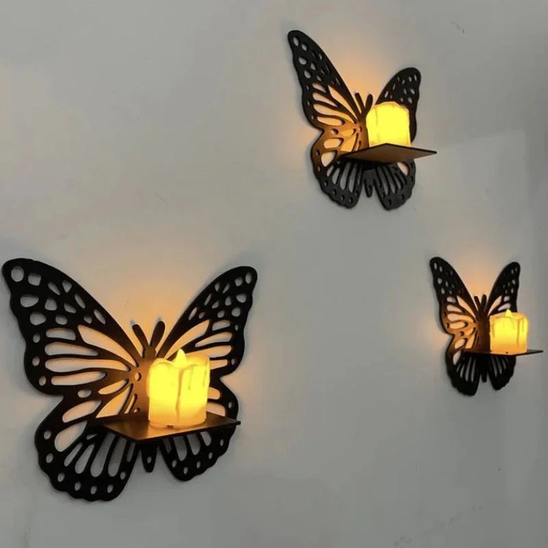 Wooden Butterfly Wall Shelf Candle Holder pack of 3