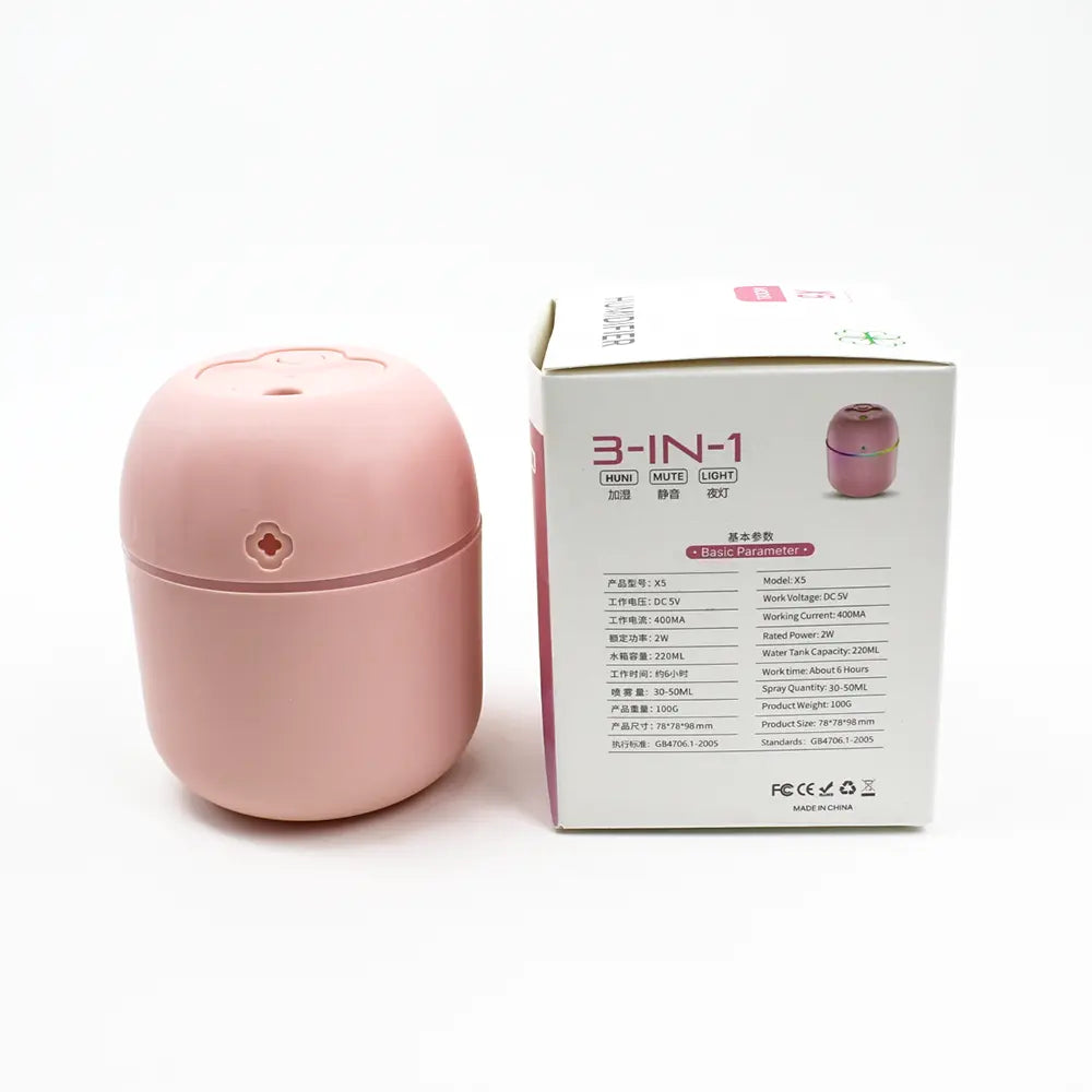 USB Portable 3-in-1 Air Humidifier LED Light & Aromatherapy