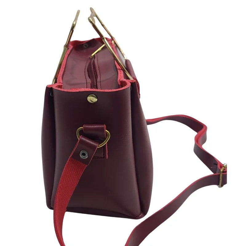 Maroon Elegant Cat Handle Handbag