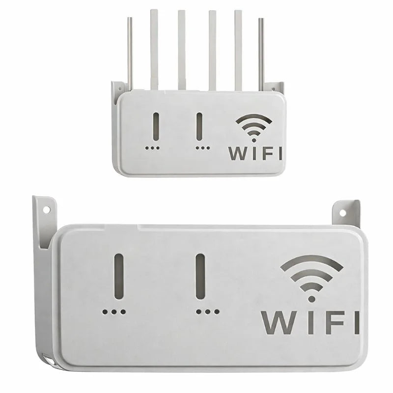 Light Gray WiFi Router Storage Box & Wall Mount Shelf  Universal Cable Organizer