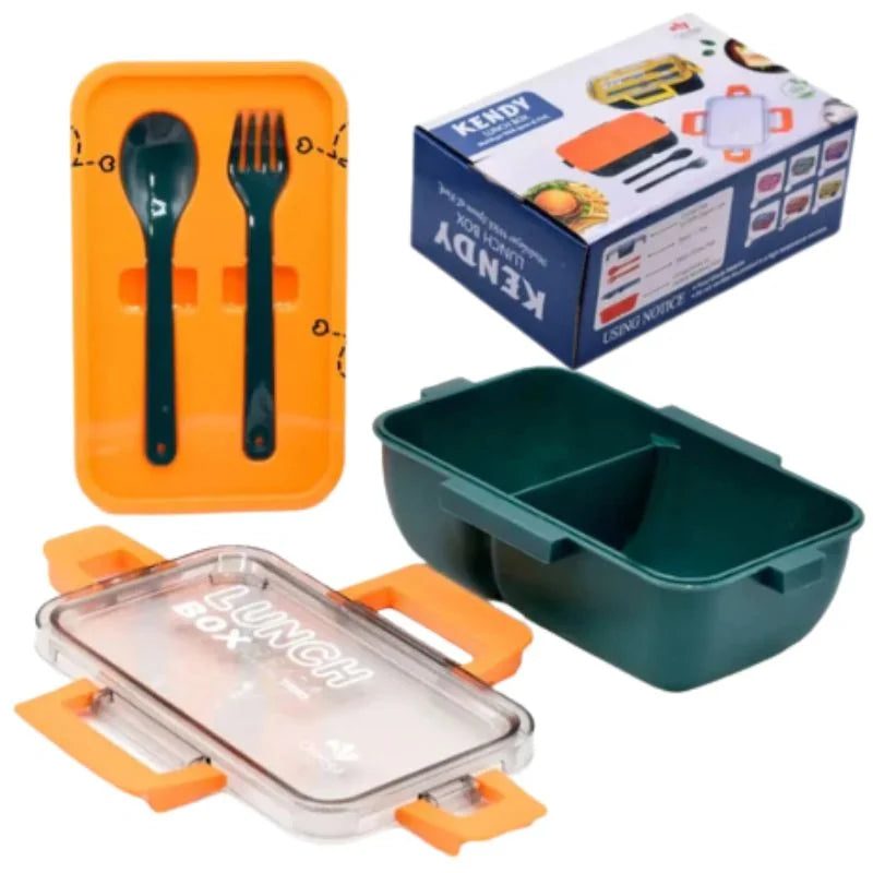 Kendy Lunch Box with Spoon & Fork  | 2-Compartment Portable