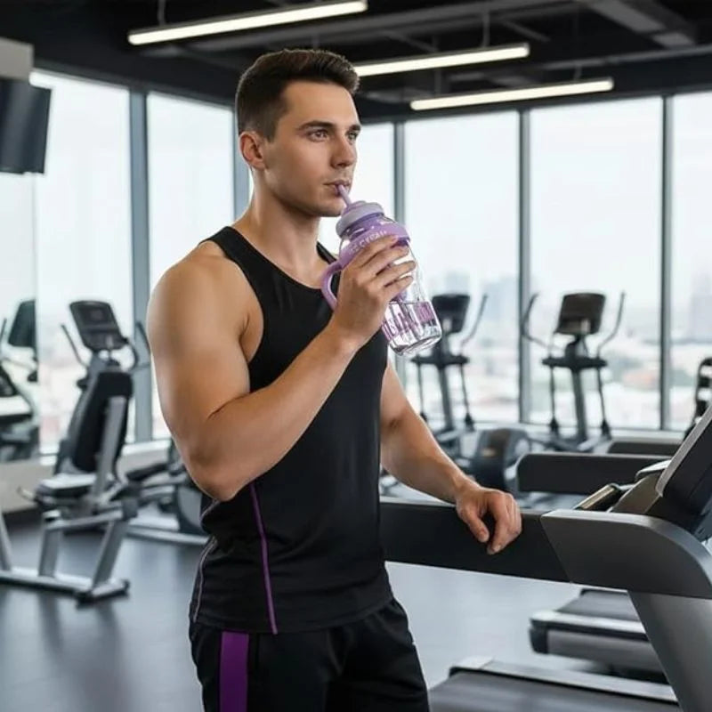 Ice Cream Water Bottle with Straw & Tea Infuser | 1400ml  |  | Large Capacity Gym | Random color