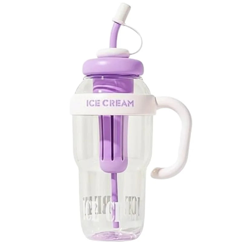 Ice Cream Water Bottle with Straw & Tea Infuser | 1400ml  |  | Large Capacity Gym | Random color