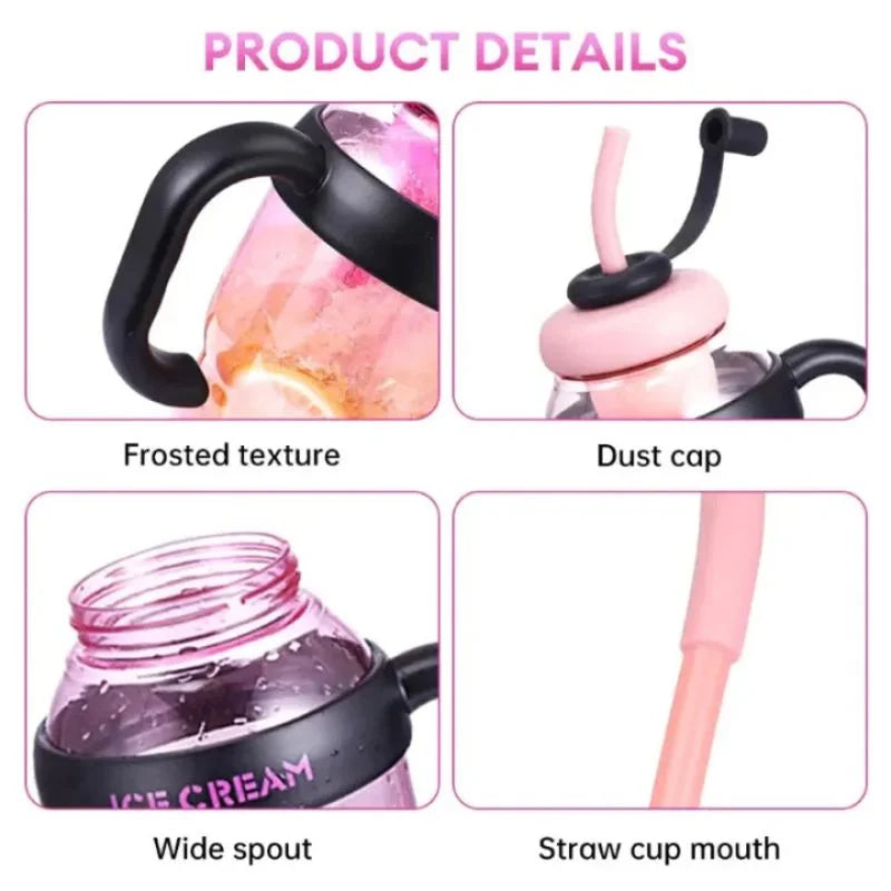 Ice Cream Water Bottle with Straw & Tea Infuser | 1400ml  |  | Large Capacity Gym | Random color