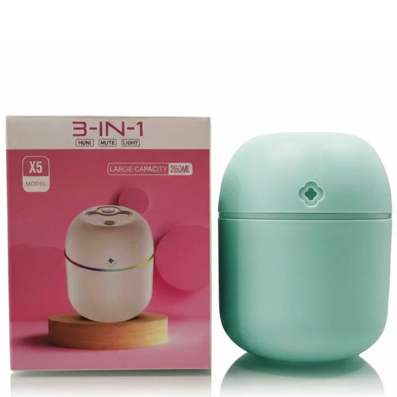 USB Portable 3-in-1 Air Humidifier LED Light & Aromatherapy