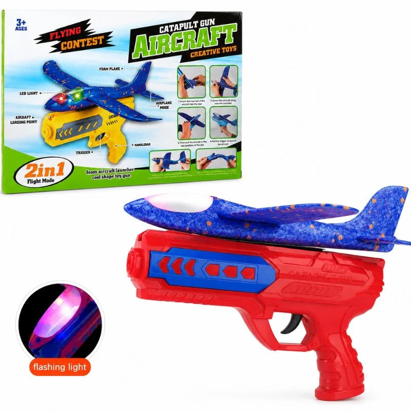 Catapult Gun Aircraft Toy | Foam Airplane Launcher Glider Flying Toy 2-in-1