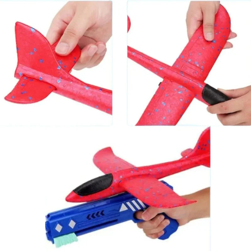 Catapult Gun Aircraft Toy | Foam Airplane Launcher Glider Flying Toy 2-in-1