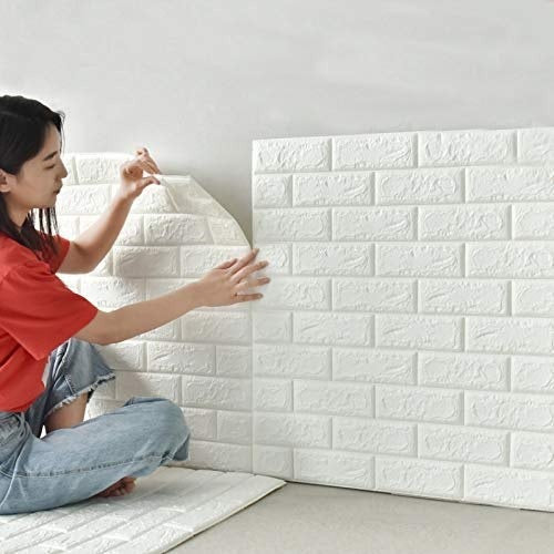 3D White Brick Wall Stickers Peel & Stick