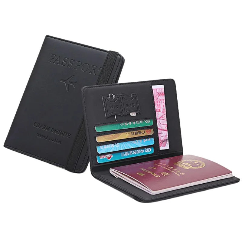 Passport Wallet  | PU Leather Travel Document Holder with Card & Cash Pockets | Random Color
