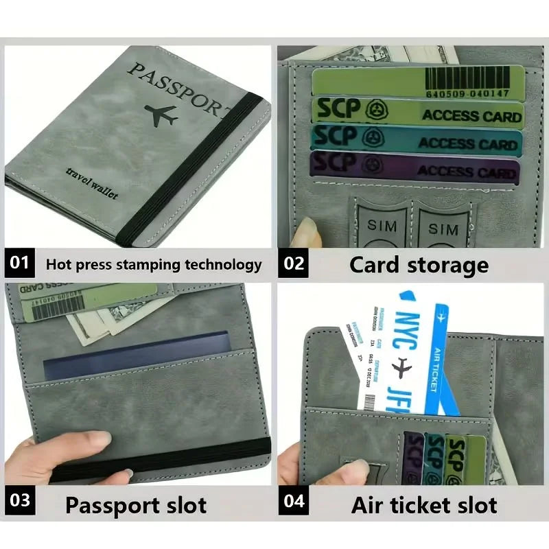 Passport Wallet  | PU Leather Travel Document Holder with Card & Cash Pockets | Random Color
