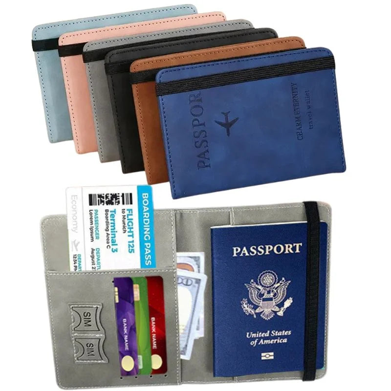 Passport Wallet  | PU Leather Travel Document Holder with Card & Cash Pockets | Random Color