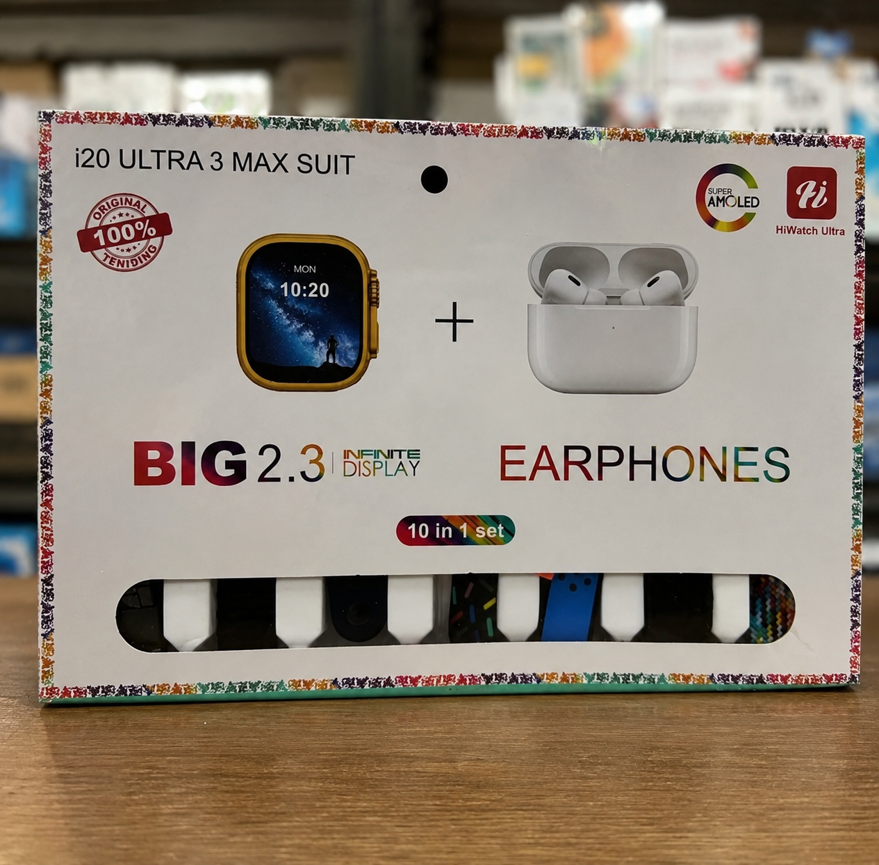 i20 Ultra Max Suit Smartwatch & Earbuds Combo | 10-in-1 Set with 7 Straps | Random Colors