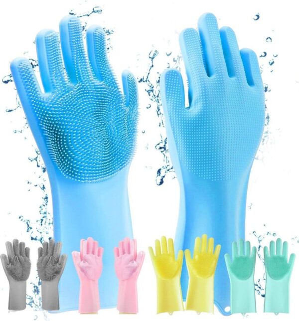 Reusable Silicone Washing Gloves with Built-In Scrubber