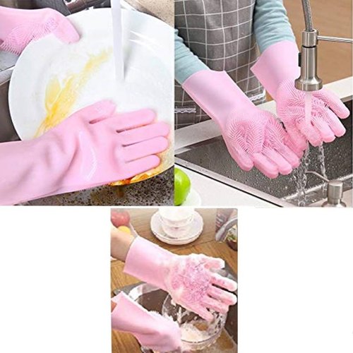 Reusable Silicone Washing Gloves with Built-In Scrubber