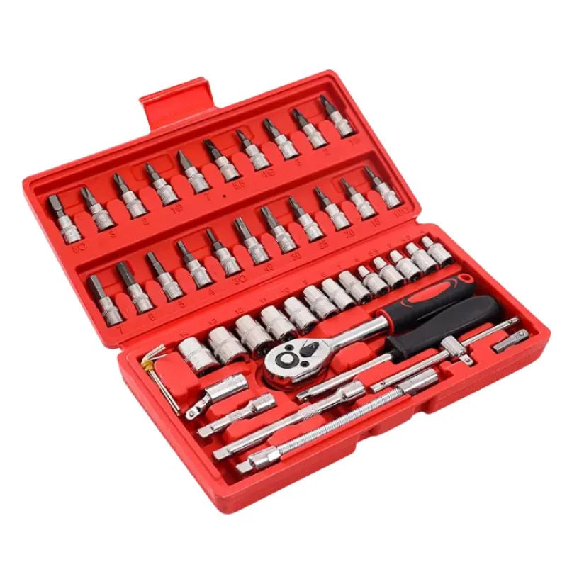 46-Piece Socket Wrench Set  | Complete Ratchet Socket & Screwdriver Bit Tool Kit