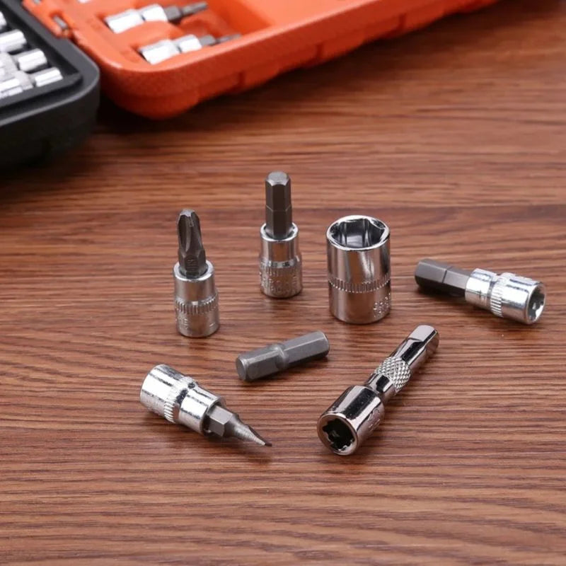 46-Piece Socket Wrench Set  | Complete Ratchet Socket & Screwdriver Bit Tool Kit