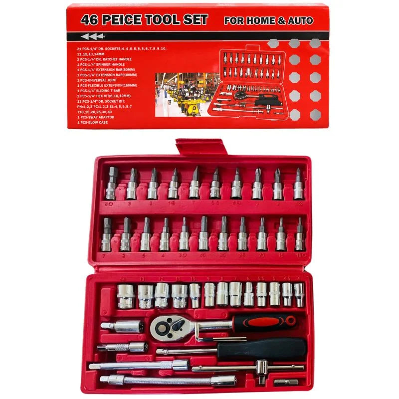 46-Piece Socket Wrench Set  | Complete Ratchet Socket & Screwdriver Bit Tool Kit