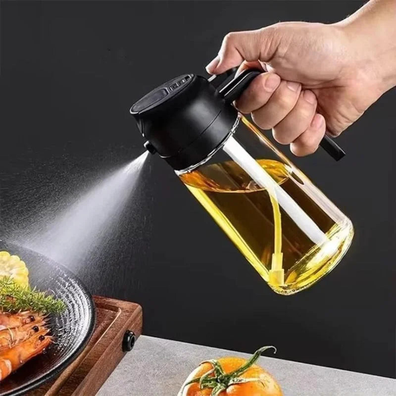 2-in-1 Glass Oil Spray Bottle & Dispenser with Pouring Spout