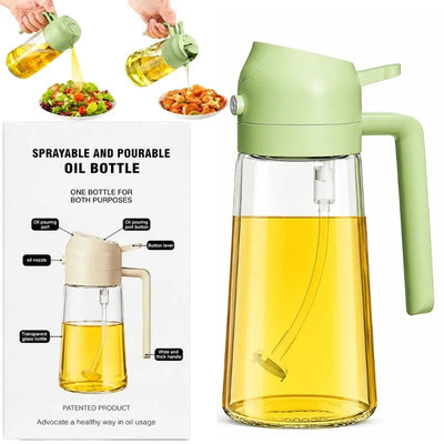 2-in-1 Glass Oil Spray Bottle & Dispenser with Pouring Spout